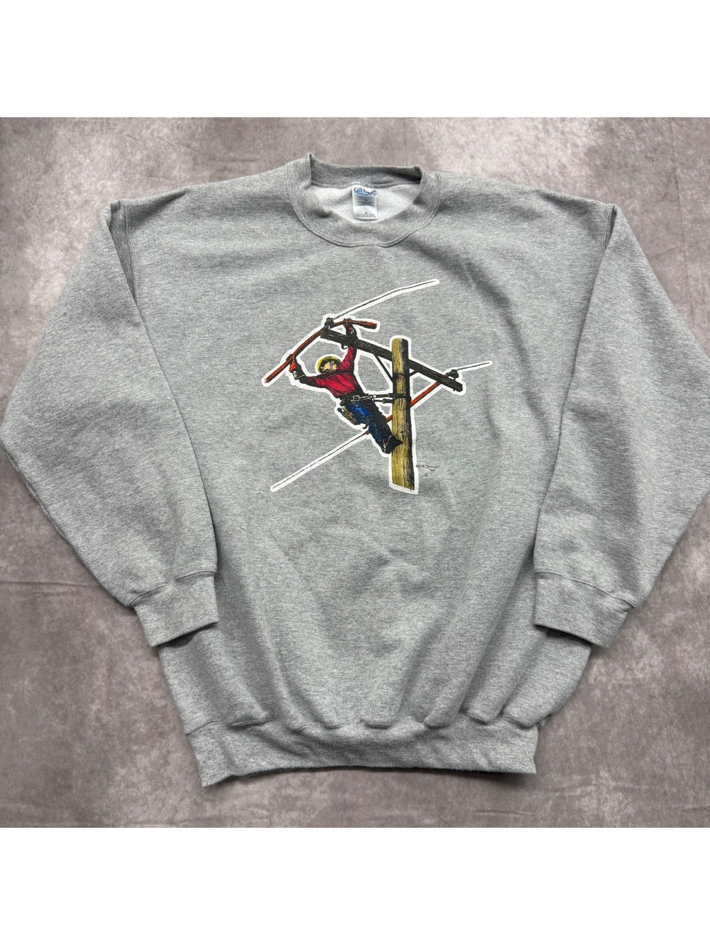 Vintage 2005 Lineman Power Electrical Pole Graphic Crewneck Sweatshirt Xl Grey
